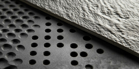 Poster - Textured materials showcasing perforated leatherette and matte zinc, highlighting design elements