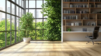 Poster - Modern eco-friendly office, plants, city view
