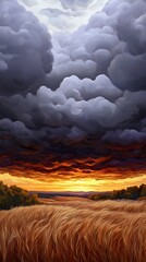 Poster - Golden field under dramatic stormy sky