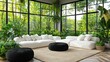 © ABIDZAR ALFAREZ - Modern living room, green garden view, relaxing atmosphere, interior design