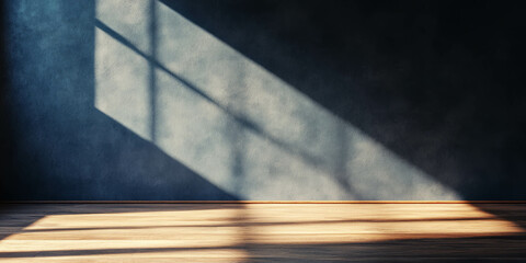 Poster - Black wall with grunge texture and stained wood floor casting dramatic shadows