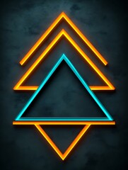 Wall Mural - Neon triangles on dark background