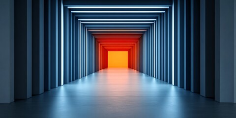 Poster - Neon Tunnel Corridor with Vivid Lighting