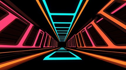 Canvas Print - Neon tunnel perspective, futuristic corridor, vibrant colors, empty space