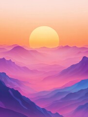 Poster - Colorful sunset over misty mountains displaying vibrant hues and soft gradients in a serene landscape. Generative AI