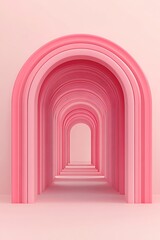 Wall Mural - Pink Archways Pathway Perspective Minimalist Design