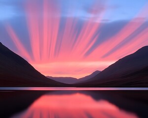 Wall Mural - Pink Sunrise Over Mountain Lake Reflection