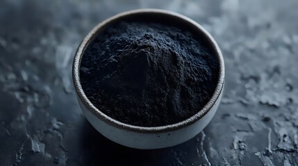 Wall Mural - A bowl of black powder sits on a dark surface