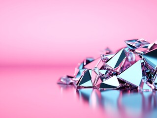 Canvas Print - Shiny shattered triangles on a pink studio backdrop