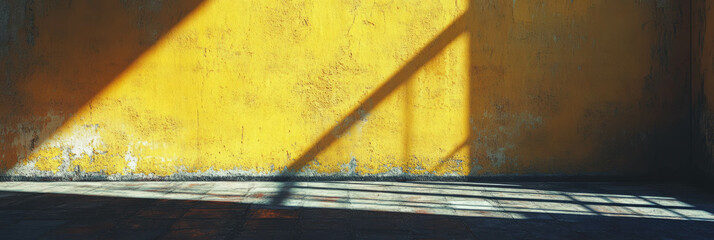 Poster - Dark yellow wall texture with grunge finish and striking shadows in urban setting