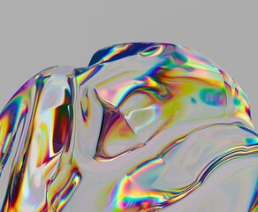 Poster - Abstract 3D render of a liquid form with iridescent, rainbow highlights. The glossy surface reflects light, creating a mesmerizing, fluid effect.
