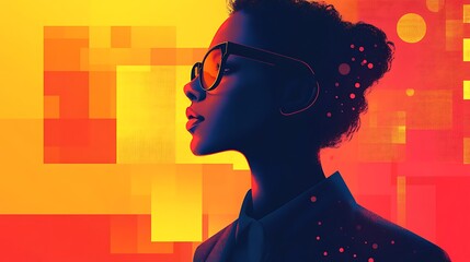 Poster - Stylish woman profile, vibrant color block background.