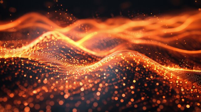 Flowing particle wave, abstract tech design, hi-tech big data background for business cards, banners, and brochures