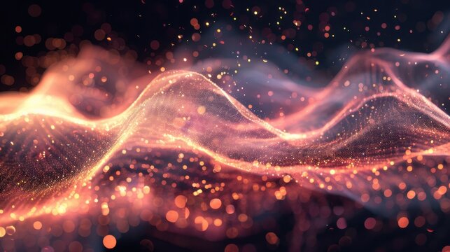 Flowing particle wave, abstract tech design, hi-tech big data background for business cards, banners, and brochures