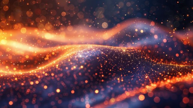 Flowing particle wave, abstract tech design, hi-tech big data background for business cards, banners, and brochures