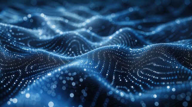 Flowing particle wave, abstract tech design, hi-tech big data background for business cards, banners, and brochures