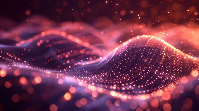Flowing particle wave, abstract tech design, hi-tech big data background for business cards, banners, and brochures