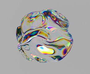 Poster - Glitched translucent orb with chromatic aberration on neutral background. Abstract 3D illustration of transparent sphere.