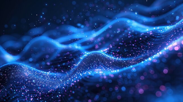 Flowing particle wave, abstract tech design, hi-tech big data background for business cards, banners, and brochures