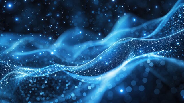 Flowing particle wave, abstract tech design, hi-tech big data background for business cards, banners, and brochures