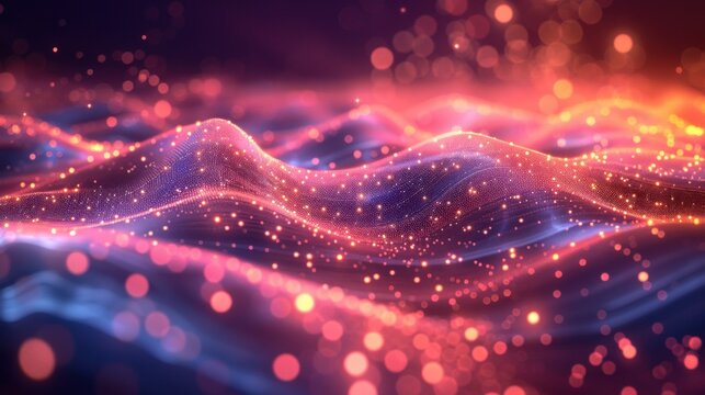Flowing particle wave, abstract tech design, hi-tech big data background for business cards, banners, and brochures