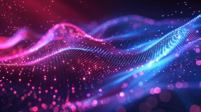 Flowing particle wave, abstract tech design, hi-tech big data background for business cards, banners, and brochures