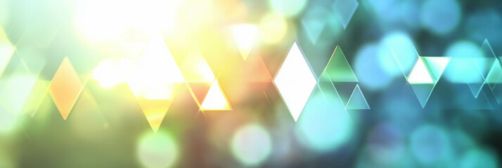 Poster - Geometric bokeh texture with triangular and square shapes creating vibrant sparkle