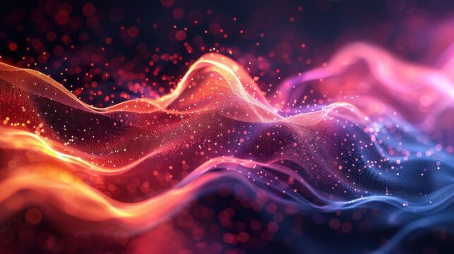 Flowing particle wave, abstract tech design, hi-tech big data background for business cards, banners, and brochures