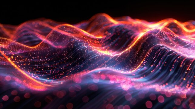 Flowing particle wave, abstract tech design, hi-tech big data background for business cards, banners, and brochures