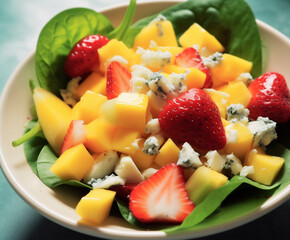 Wall Mural - Salad with strawberries, mango and blue cheese