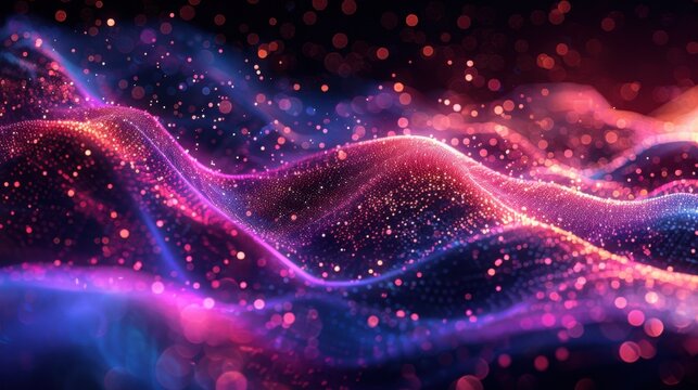 Flowing particle wave, abstract tech design, hi-tech big data background for business cards, banners, and brochures