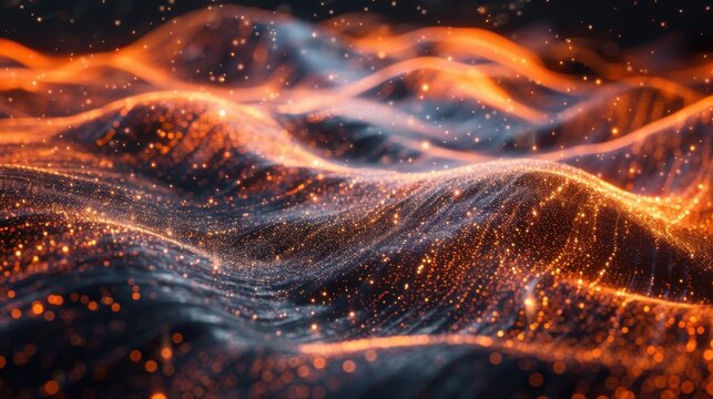 Flowing particle wave, abstract tech design, hi-tech big data background for business cards, banners, and brochures