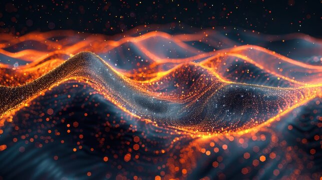 Flowing particle wave, abstract tech design, hi-tech big data background for business cards, banners, and brochures