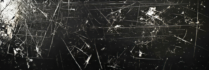 Poster - Texture of scratched film revealing deep shadows and uneven grain across a black background