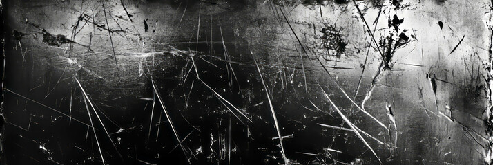 Poster - Texture of heavily scratched film with random short scratches and deep shadows in black and white