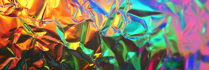 Poster - Vibrant holographic foil texture showcasing rainbow reflections and a crinkled surface