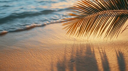 Poster - Palm frond sunset beach wave sand; travel, vacation