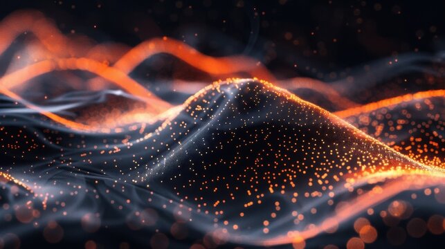 Flowing particle wave, abstract tech design, hi-tech big data background for business cards, banners, and brochures