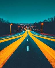 Wall Mural - Twilight Road Trip, Cityscape, Motion Blur, Asphalt