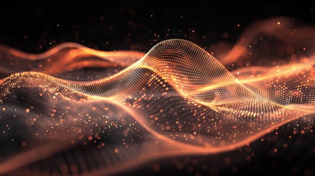 Flowing particle wave, abstract tech design, hi-tech big data background for business cards, banners, and brochures