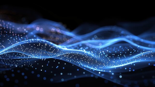 Flowing particle wave, abstract tech design, hi-tech big data background for business cards, banners, and brochures