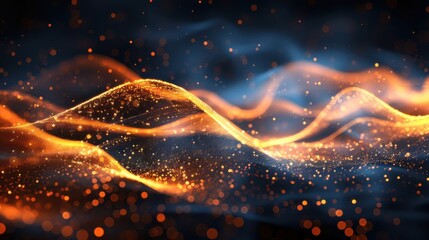 Fototapete - Flowing particle wave, abstract tech design, hi-tech big data background for business cards, banners, and brochures
