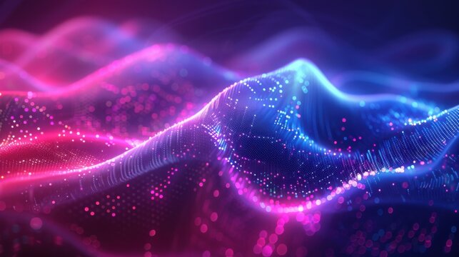 Flowing particle wave, abstract tech design, hi-tech big data background for business cards, banners, and brochures