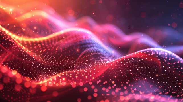 Flowing particle wave, abstract tech design, hi-tech big data background for business cards, banners, and brochures