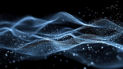 Fototapete - Flowing particle wave, abstract tech design, hi-tech big data background for business cards, banners, and brochures