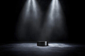 Poster - product showcase with spotlight. black studio room background. use as montage for product display