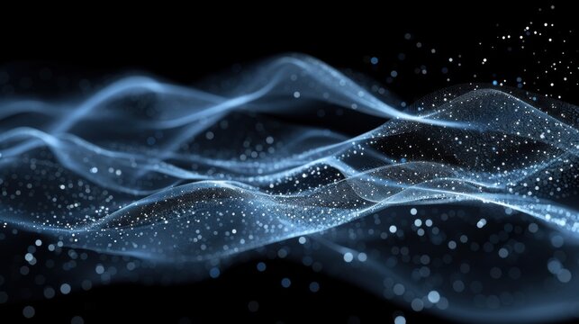 Flowing particle wave, abstract tech design, hi-tech big data background for business cards, banners, and brochures