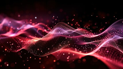 Fototapete - Flowing particle wave, abstract tech design, hi-tech big data background for business cards, banners, and brochures