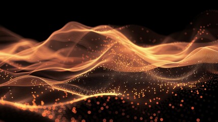 Fototapete - Flowing particle wave, abstract tech design, hi-tech big data background for business cards, banners, and brochures