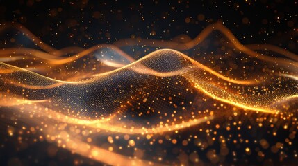 Fototapete - Flowing particle wave, abstract tech design, hi-tech big data background for business cards, banners, and brochures